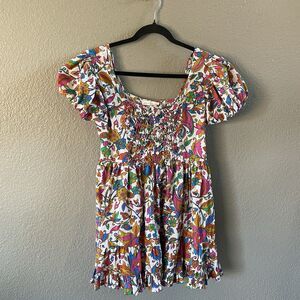 House Of Harlow 1960 Mini Dress Womens Small Floral Puff Sleeve Coquette Smocked